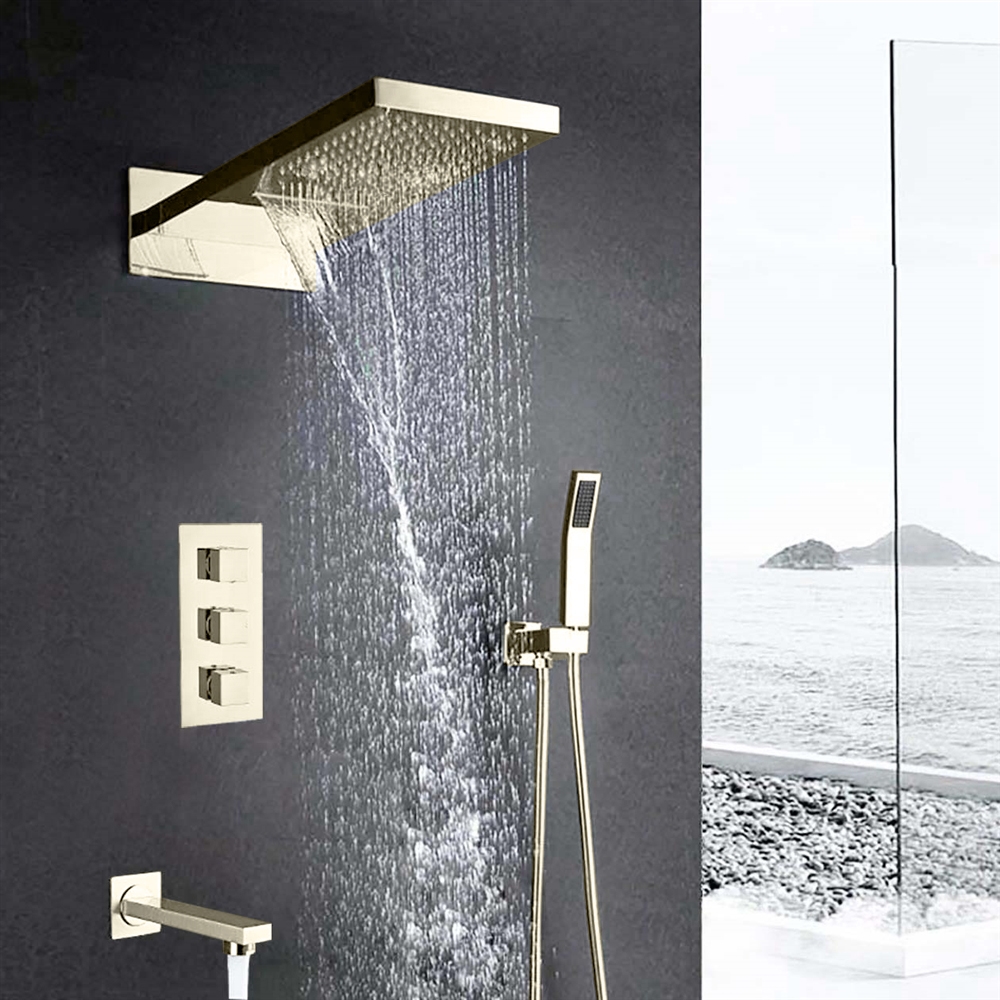 Fontana Florence Wall Mount Brushed Nickel Waterfall Rainfall Shower Set